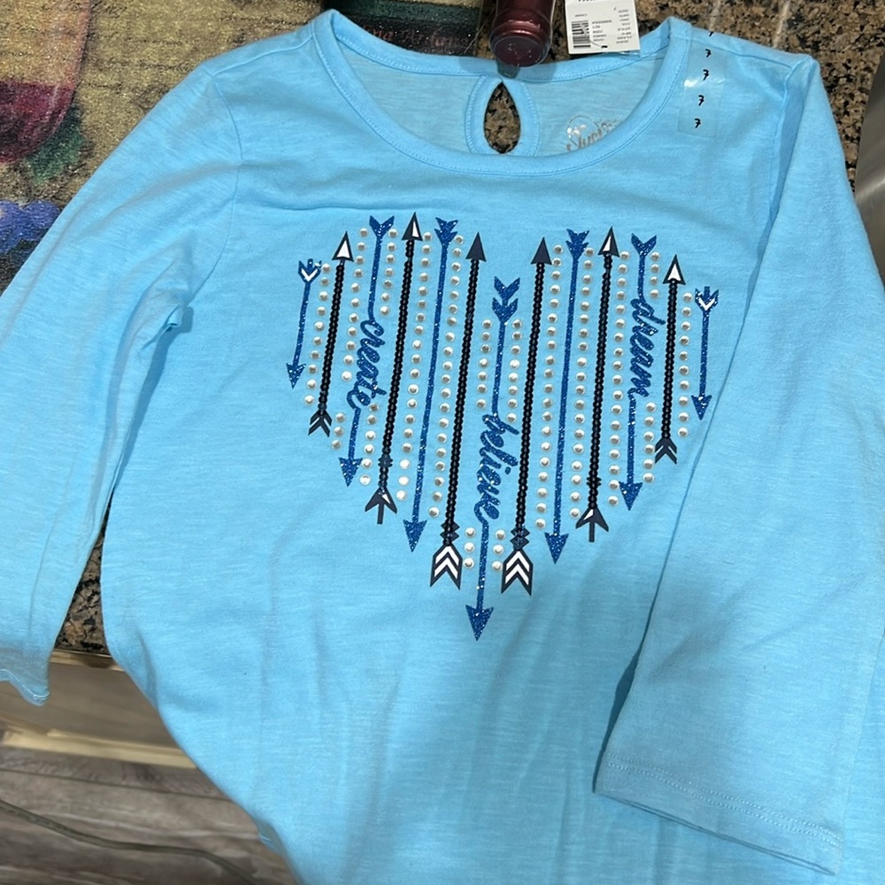 Justice three-quarter length sleeve shirt, blue, sparkles